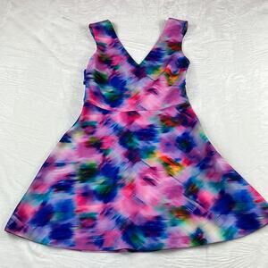 Felicity and Coco pink and blue watercolor fit and flare dress, size small